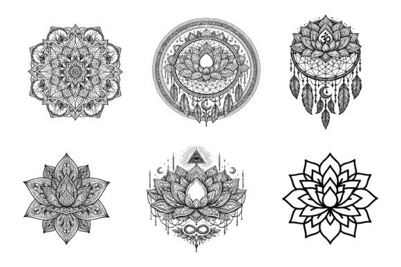 Download Sacred Lotus Mandala Line Art Bundle PNG - Premium Bundle