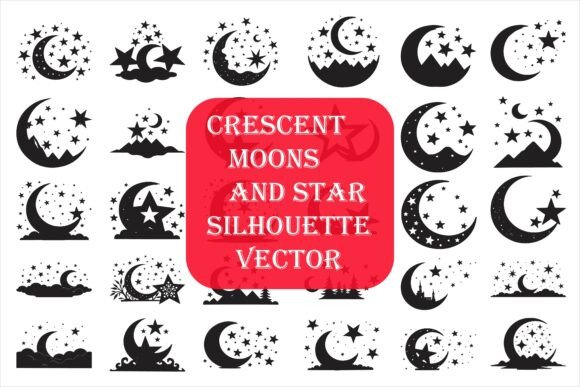 Download Crescent Moons and Star Silhouette - Premium Resources